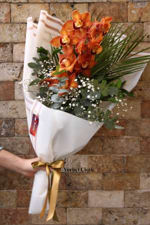 Orange Cymbidium Orchid Bouquet