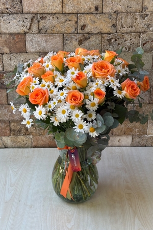 Orange Rose and Daisy